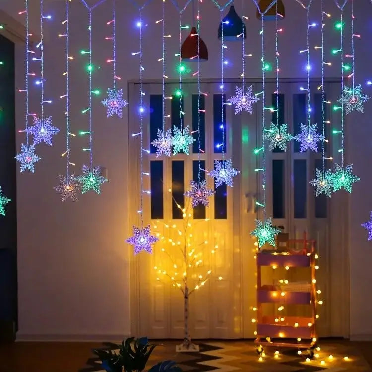 3.2m flocos de neve de natal led luzes da corda piscando luzes da cortina de fadas à prova dwaterproof água para festa de férias casamento decoração de natal