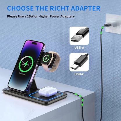 Estação de carregamento sem fio dobrável 3 em 1 30W para iPhone 16 15 14 13 12 Pro Max iWatch Ultra Airpods Pro Carregador rápido Dock