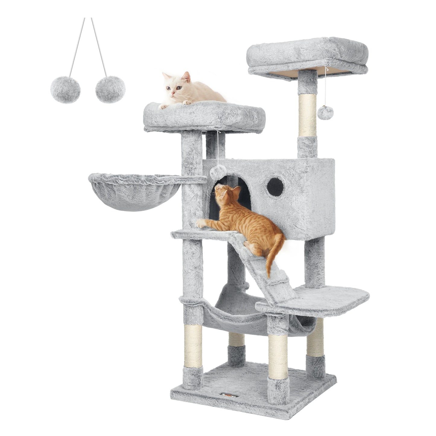 Feandrea Cat Tree, Cat Tower for Large Cats, Ultra-Soft, White-Grey