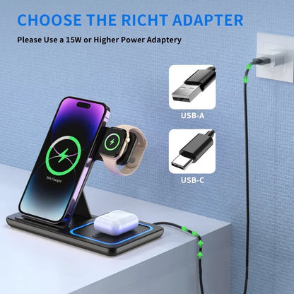 Estação de carregamento sem fio dobrável 3 em 1 30W para iPhone 16 15 14 13 12 Pro Max iWatch Ultra Airpods Pro Carregador rápido Dock