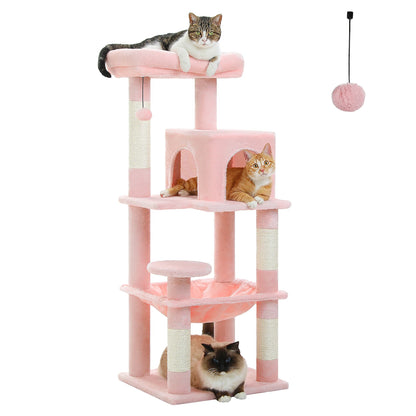 Árvore de gato para gatos internos, torre de gato de 5 níveis para gatos grandes com estrutura de metal grande rede condomínio de gato com poleiro superior grande
