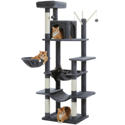 Árvore de gato de vários níveis com postes de arranhões, condomínio de gato, rede grande, torre de gato grande moderna para gatos internos, acessórios para gatos