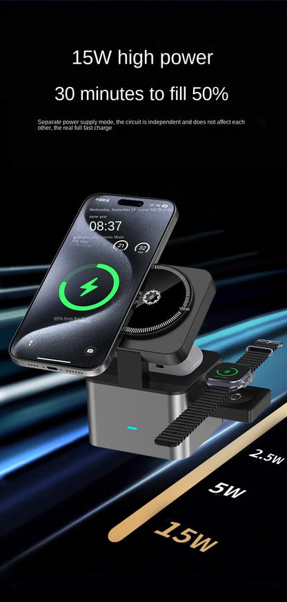Wireless Charger 15W Multifunctional Automatic Magnetic 3-in-1 Mobile Phone Watch Vertical Wireless Fast Charger