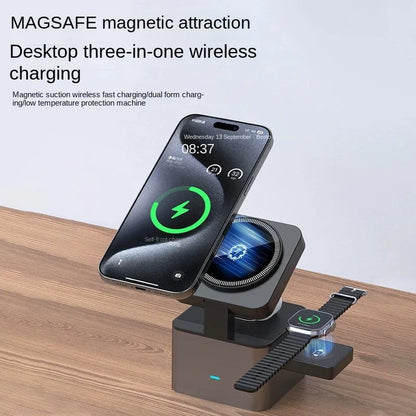 Wireless Charger 15W Multifunctional Automatic Magnetic 3-in-1 Mobile Phone Watch Vertical Wireless Fast Charger