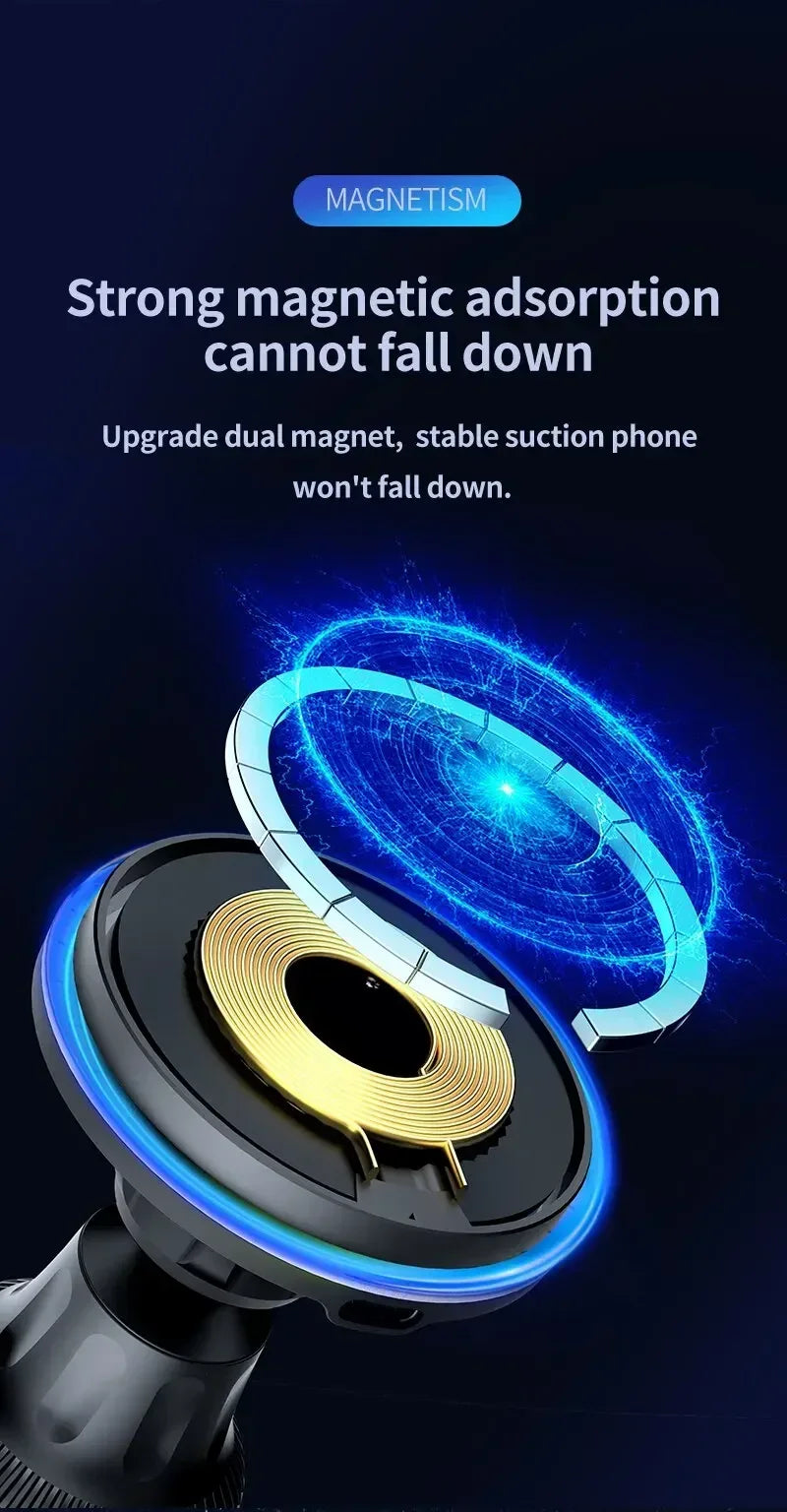 30w carregador magnético sem fio do carro rgb para iphone 12 13 14 15 pro max macsafe suporte do telefone do carro montagem estação de carregamento rápido