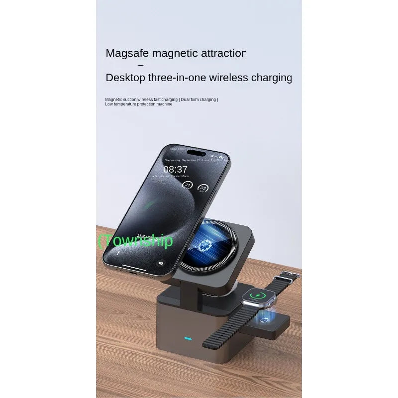 Wireless Charger 15W Multifunctional Automatic Magnetic 3-in-1 Mobile Phone Watch Vertical Wireless Fast Charger