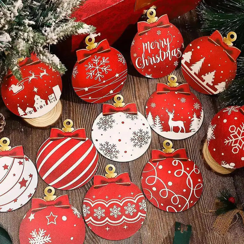 2025 Wooden Christmas Ornaments Hanging Decorations Xmas Ball Pendant DIY Christmas Tree Craft Decor for Home New Year Gifts