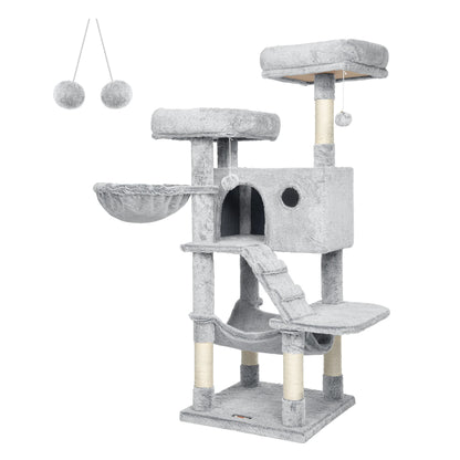Feandrea Cat Tree, Cat Tower for Large Cats, Ultra-Soft, White-Grey