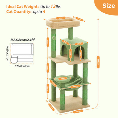 Árvore de gato para gatos internos, torre de gato de 5 níveis para gatos grandes com estrutura de metal grande rede condomínio de gato com poleiro superior grande