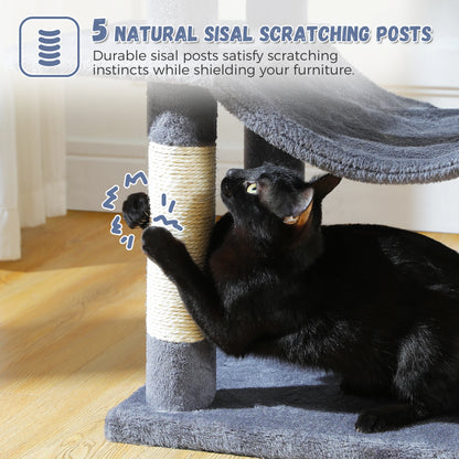 Árvore de gato de vários níveis com postes de arranhões, condomínio de gato, rede grande, torre de gato grande moderna para gatos internos, acessórios para gatos