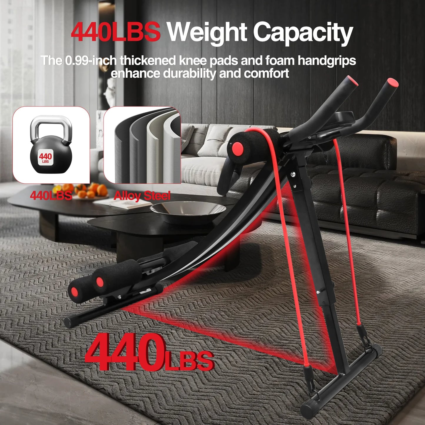 GIKPAL Dobrável Ab Máquina Equipamento de Treino Ab para Ginástica em Casa, Núcleo e Treinador Abdominal Equipamento de Fitness Max 440lbs Display LCD