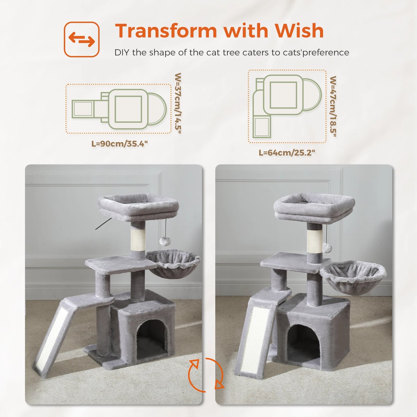 Árvore para gatos torre para gatos internos 2 estilos árvore de atividades para gatos com postes para arranhar gatos rede grande e poleiro superior removível cinza