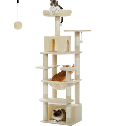 Árvore alta para gatos com postes para arranhar, redes espaçosas, condomínios grandes, torre grande para gatos internos, acessórios de brinquedos para gatos