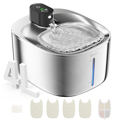 Wireless Cat Water Fountain Stainless Steel 135floz/4L Battery Operated Automatic Cordless Cat Water Dispenser Pet Fountain