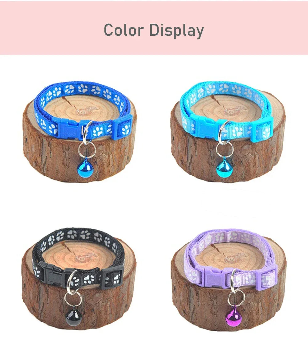 1/6/18pcs Pet Collar With Bell, Cartoon Footprints, Colorful Dog And Cat Collar, Adjustable Bell Ring Necklace, Pet Accessories