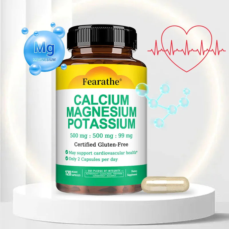 Calcium 500mg + Magnesium 500mg + Potassium 250mg Supplement,Support Bone,Heart,Sleep and Muscle Health,120 Capsules