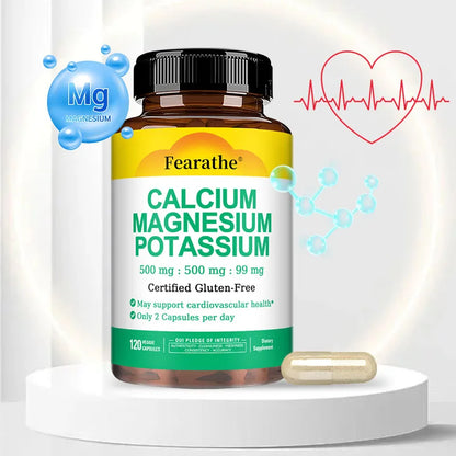 Calcium 500mg + Magnesium 500mg + Potassium 250mg Supplement,Support Bone,Heart,Sleep and Muscle Health,120 Capsules