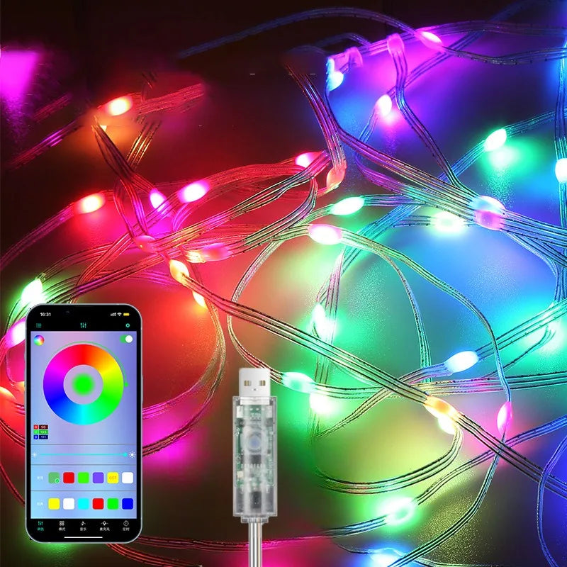 Tira de luz usb inteligente rgb string bluetooth sonho cor luz 5v natal festa aniversário guirlanda decoração luzes fadas para casa