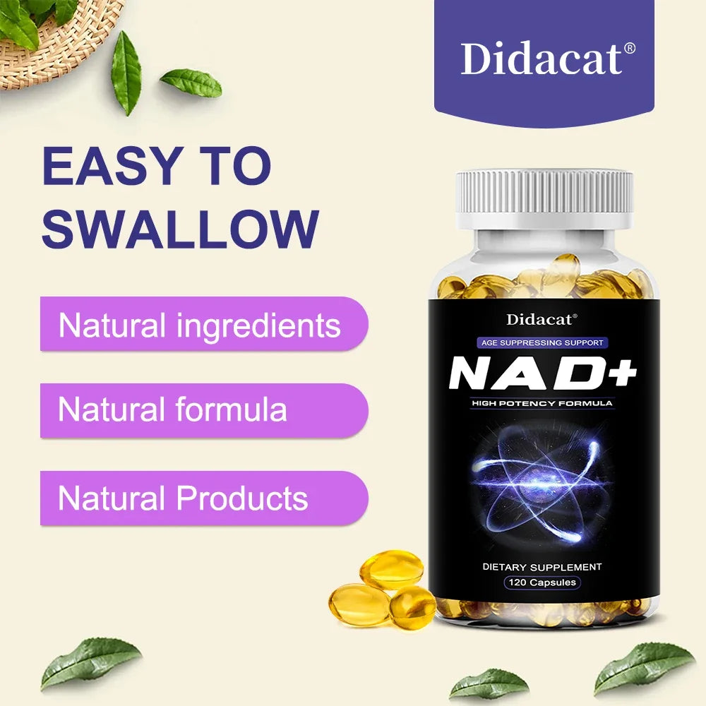 NAD+Supplements - with Resveratrol - Natural Energy Supplement, Support Cell Health, Anti-aging, Enhance Immunity - 120 Capsules