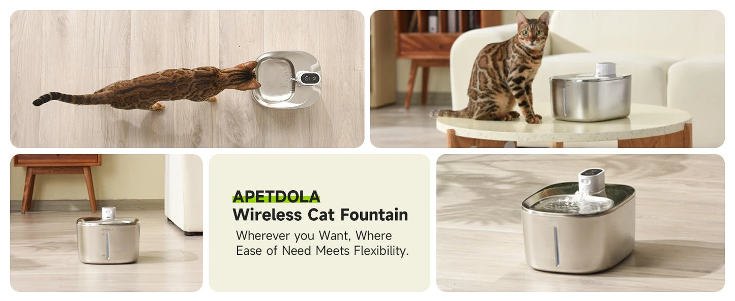 Wireless Cat Water Fountain Stainless Steel 135floz/4L Battery Operated Automatic Cordless Cat Water Dispenser Pet Fountain