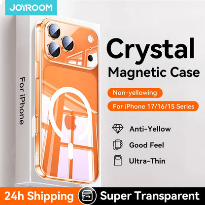 Joyroom capa magnética para iphone 17 16 pro max capa anti amarela transparente para iphone 17 pro carregador sem fio capa fina