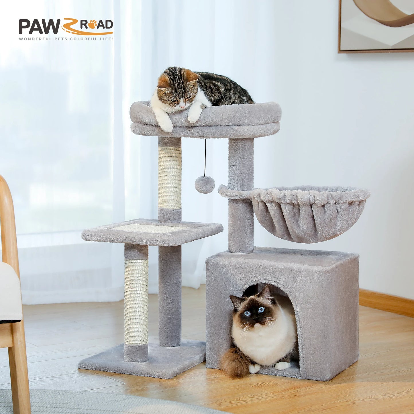 Árvore para gatos torre para gatos internos 2 estilos árvore de atividades para gatos com postes para arranhar gatos rede grande e poleiro superior removível cinza