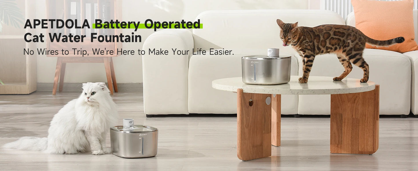 Wireless Cat Water Fountain Stainless Steel 135floz/4L Battery Operated Automatic Cordless Cat Water Dispenser Pet Fountain