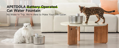 Wireless Cat Water Fountain Stainless Steel 135floz/4L Battery Operated Automatic Cordless Cat Water Dispenser Pet Fountain