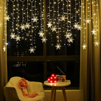 3.2m natal floco de neve cortina luzes da corda interior luz de natal casamento festa em casa ano novo led lâmpadas de natal beiral decoração