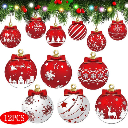 2025 Wooden Christmas Ornaments Hanging Decorations Xmas Ball Pendant DIY Christmas Tree Craft Decor for Home New Year Gifts