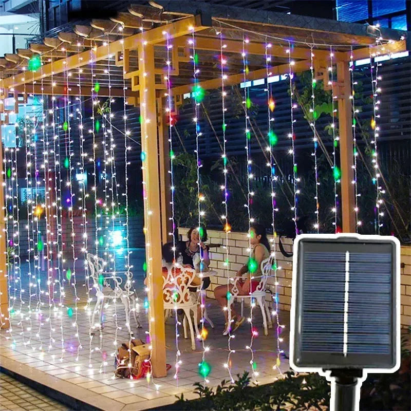 Outdoor Solar Curtain String Lights Garden Home Christmas Decoration 2025 Summer Wedding Party Decor Festoon Fairy Garland Lamp