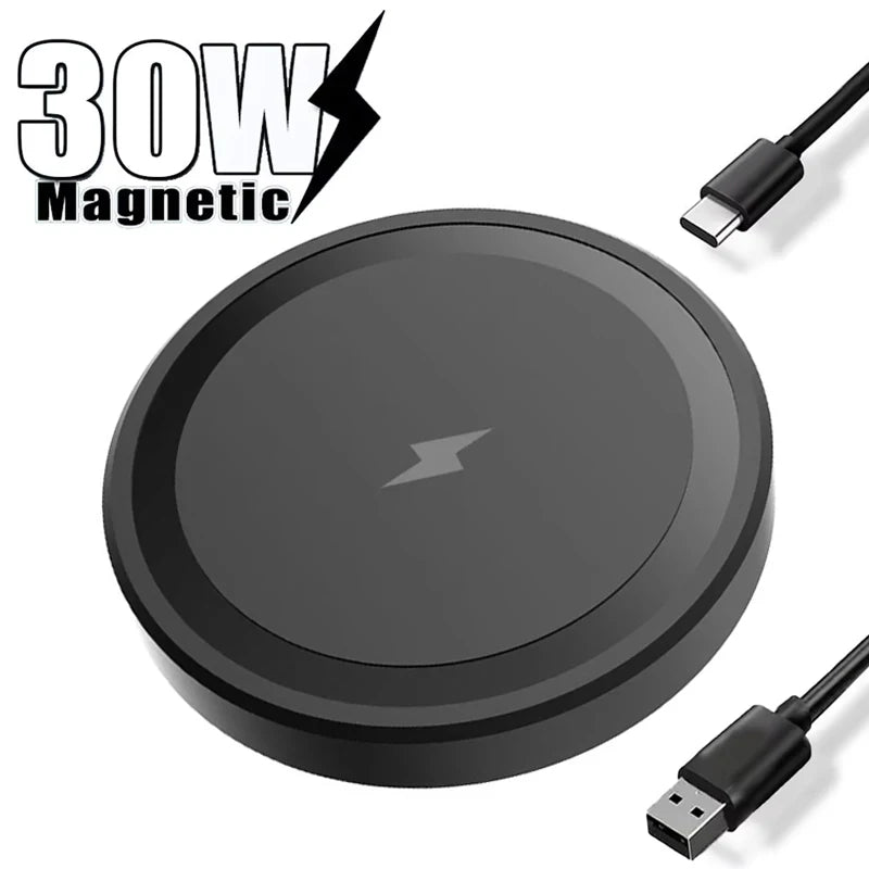 Almofada magnética sem fio 30w para magsafe iphone 17 16 15 14 13 12 pro max desktop tipo c ímã suporte de telefone de carregamento rápido