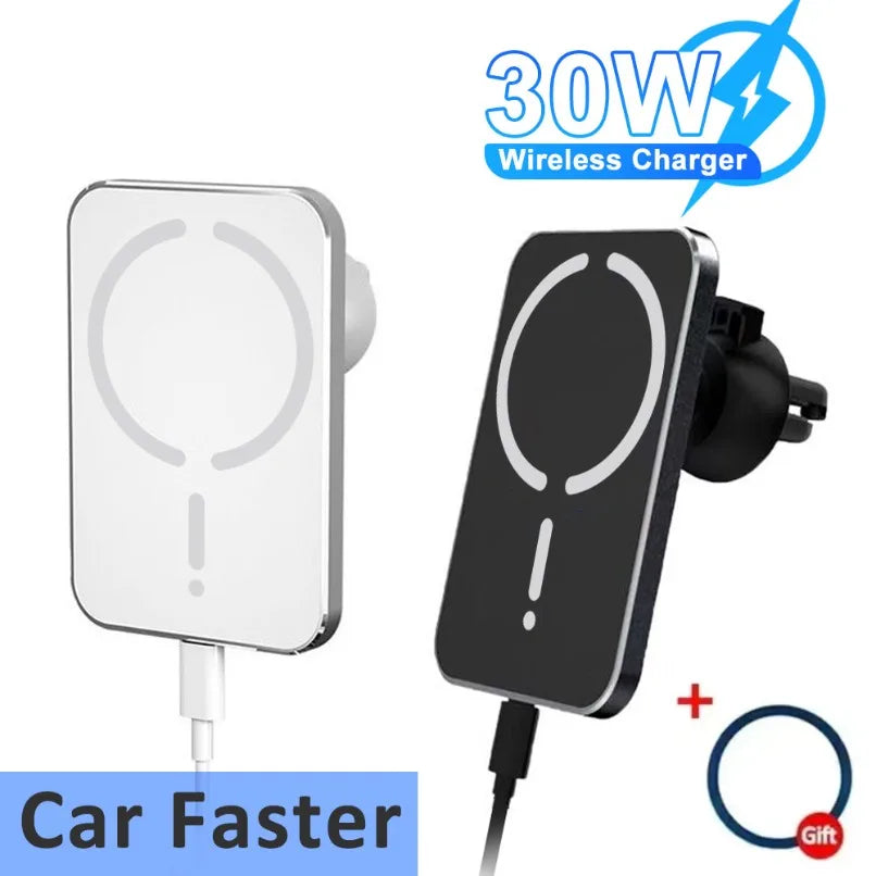 Suporte magnético para telefone, carregamento sem fio, saída de ar, 30w, almofada de carregamento rápido para magsafe iphone 16 15 14 13 12 pro max 12 xs