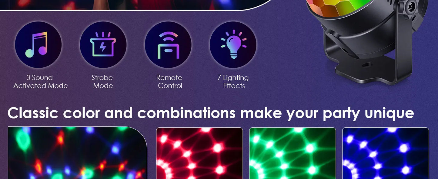 Luz de bola de discoteca led ativada por som rgb com controle remoto rotativa lâmpada de palco dj para casa carro festa clube decoração de natal