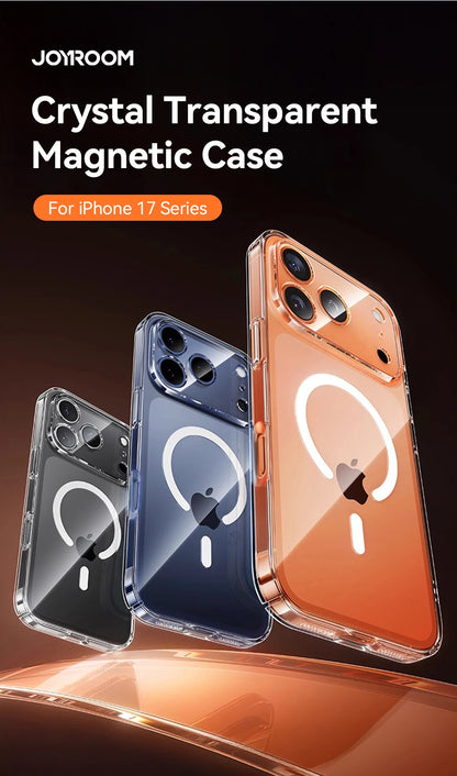 Joyroom capa magnética para iphone 17 16 pro max capa anti amarela transparente para iphone 17 pro carregador sem fio capa fina