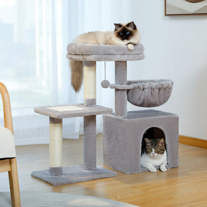 Árvore para gatos torre para gatos internos 2 estilos árvore de atividades para gatos com postes para arranhar gatos rede grande e poleiro superior removível cinza