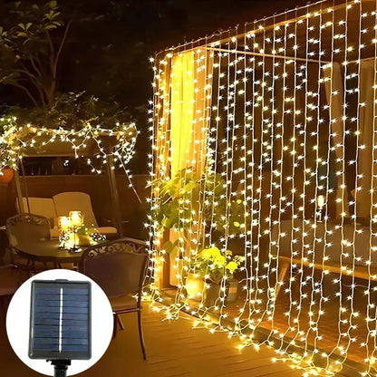 Outdoor Solar Curtain String Lights Garden Home Christmas Decoration 2025 Summer Wedding Party Decor Festoon Fairy Garland Lamp