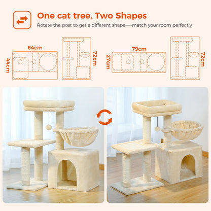 Árvore para gatos torre para gatos internos 2 estilos árvore de atividades para gatos com postes para arranhar gatos rede grande e poleiro superior removível cinza
