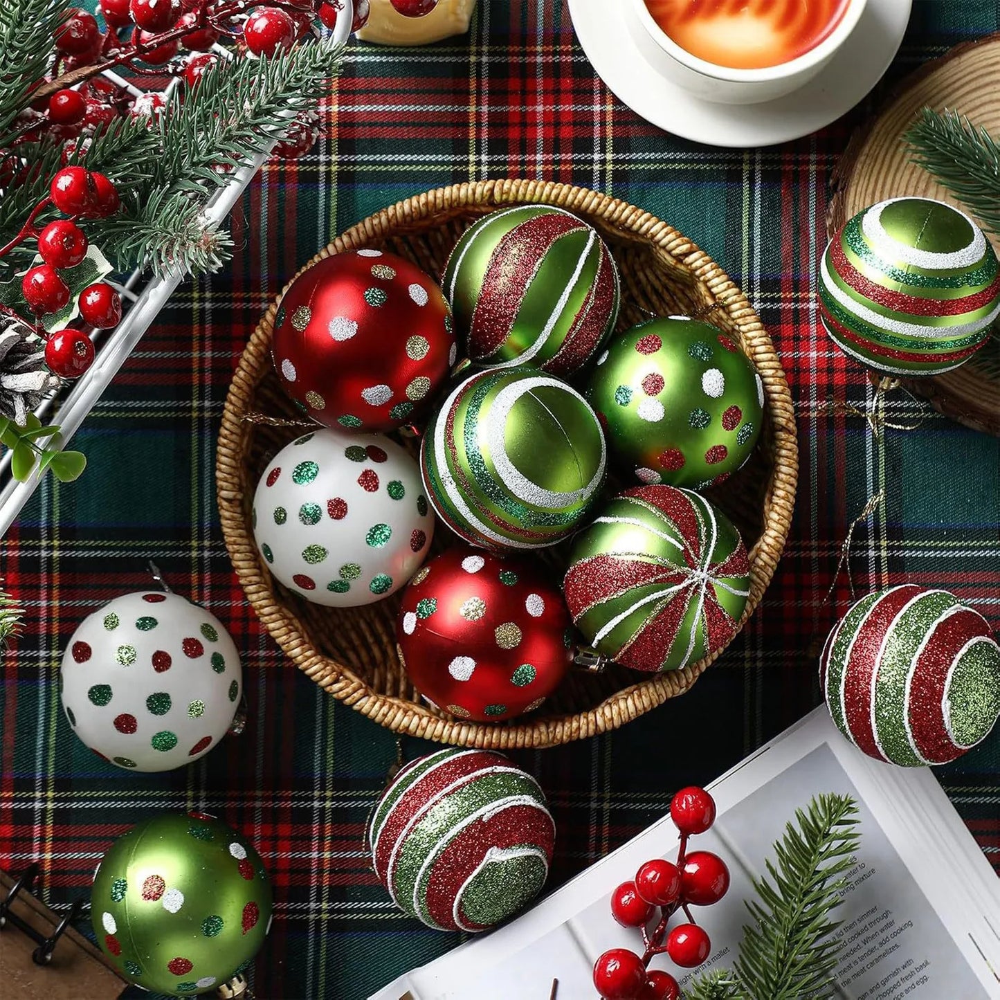 Christmas Ornaments 12Pcs Red Green Christmas Decoration Christmas Balls Xmas Tree Decor Festive Ornaments Holiday Decor