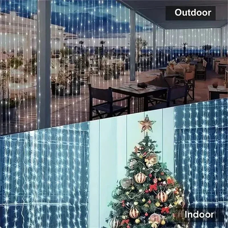 Outdoor Solar Curtain String Lights Garden Home Christmas Decoration 2025 Summer Wedding Party Decor Festoon Fairy Garland Lamp