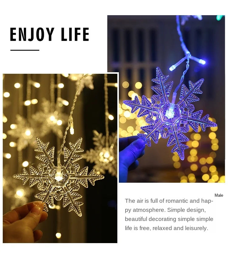 3.2m flocos de neve de natal led luzes da corda piscando luzes da cortina de fadas à prova dwaterproof água para festa de férias casamento decoração de natal