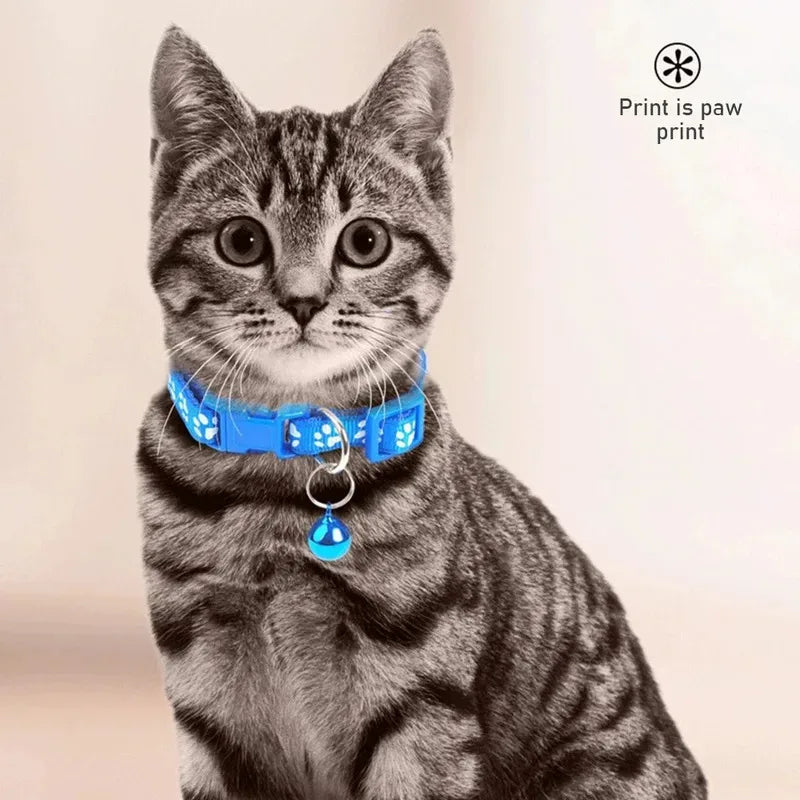 1/6/18pcs Pet Collar With Bell, Cartoon Footprints, Colorful Dog And Cat Collar, Adjustable Bell Ring Necklace, Pet Accessories