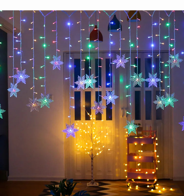 3.2m flocos de neve de natal led luzes da corda piscando luzes da cortina de fadas à prova dwaterproof água para festa de férias casamento decoração de natal
