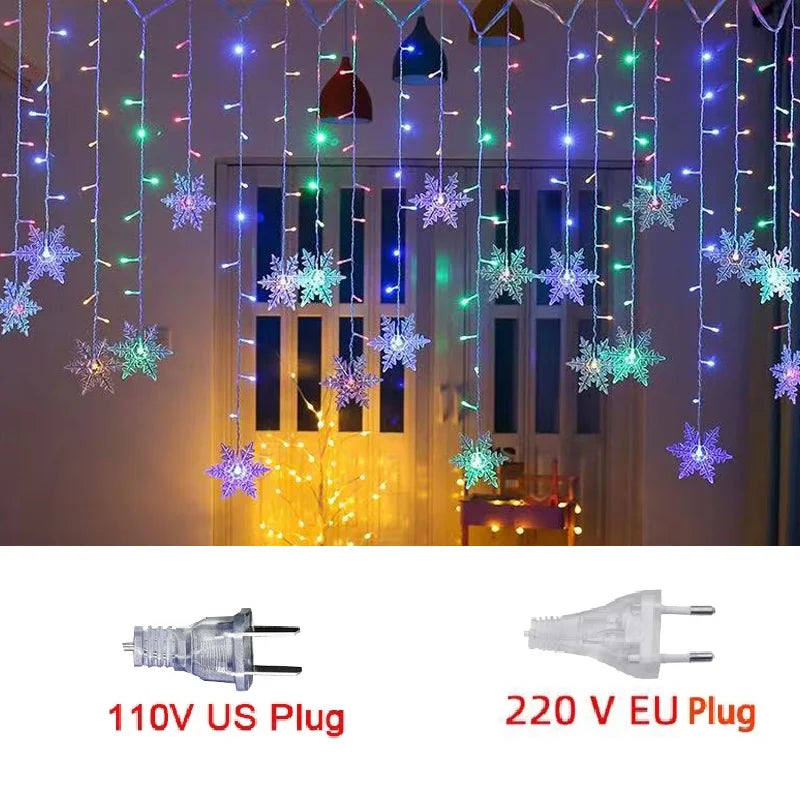 3.2m flocos de neve de natal led luzes da corda piscando luzes da cortina de fadas à prova dwaterproof água para festa de férias casamento decoração de natal