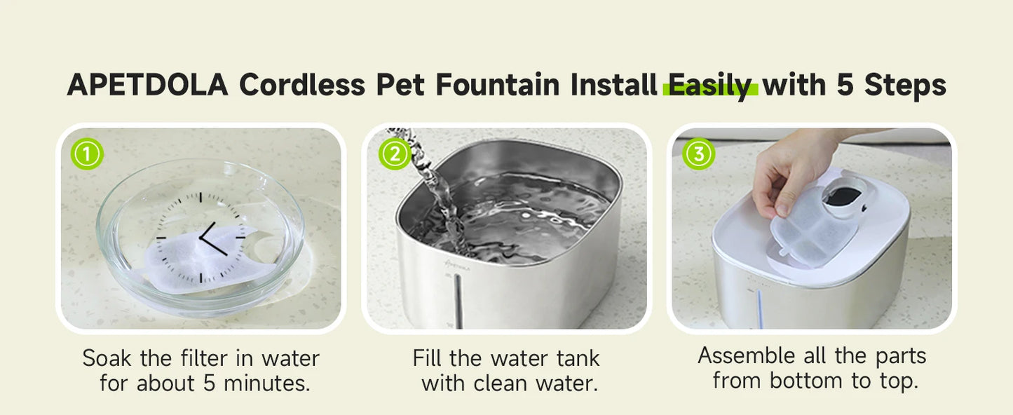 Wireless Cat Water Fountain Stainless Steel 135floz/4L Battery Operated Automatic Cordless Cat Water Dispenser Pet Fountain