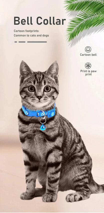 1/6/18pcs Pet Collar With Bell, Cartoon Footprints, Colorful Dog And Cat Collar, Adjustable Bell Ring Necklace, Pet Accessories