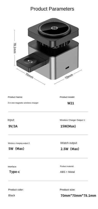 Wireless Charger 15W Multifunctional Automatic Magnetic 3-in-1 Mobile Phone Watch Vertical Wireless Fast Charger