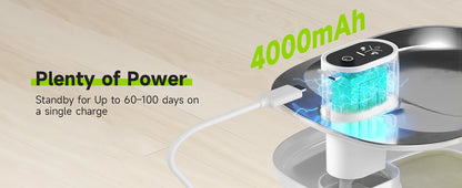 Wireless Cat Water Fountain Stainless Steel 135floz/4L Battery Operated Automatic Cordless Cat Water Dispenser Pet Fountain