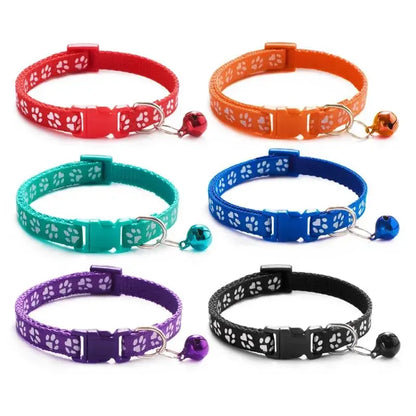 1/6/18pcs Pet Collar With Bell, Cartoon Footprints, Colorful Dog And Cat Collar, Adjustable Bell Ring Necklace, Pet Accessories