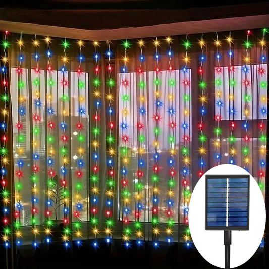 Outdoor Solar Curtain String Lights Garden Home Christmas Decoration 2025 Summer Wedding Party Decor Festoon Fairy Garland Lamp